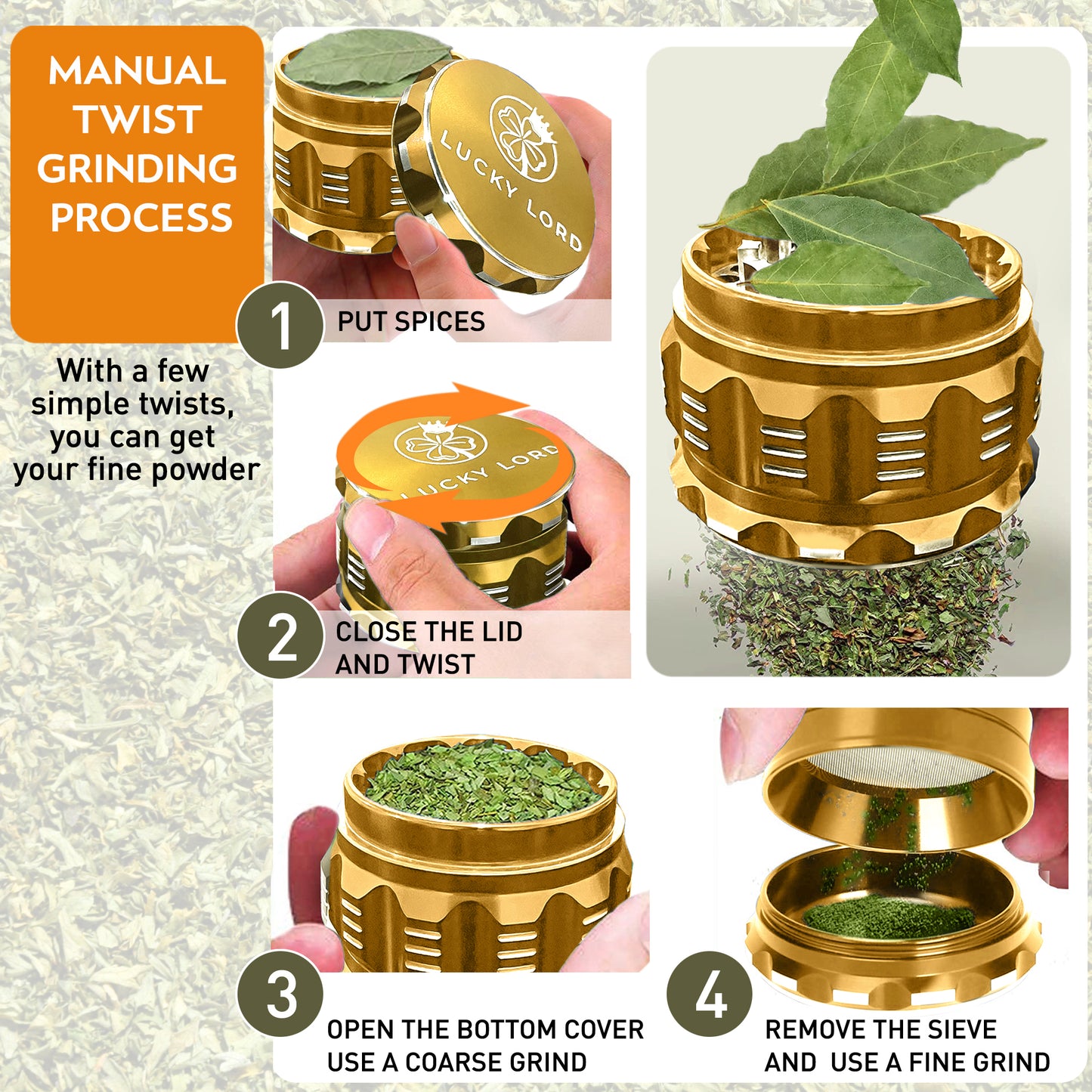 Lucky Lord Spice Herb Tobacco Grinder 2.5 Inch 4 Piece Crusher Aluminum Grinder