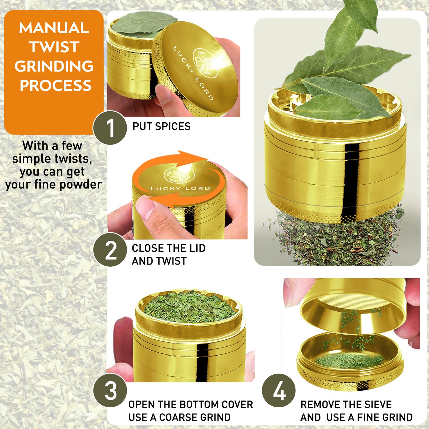 Lucky Lord Spice Herb Tobacco Grinder 1.5 Inch 4 Piece Crusher Aluminum Grinder