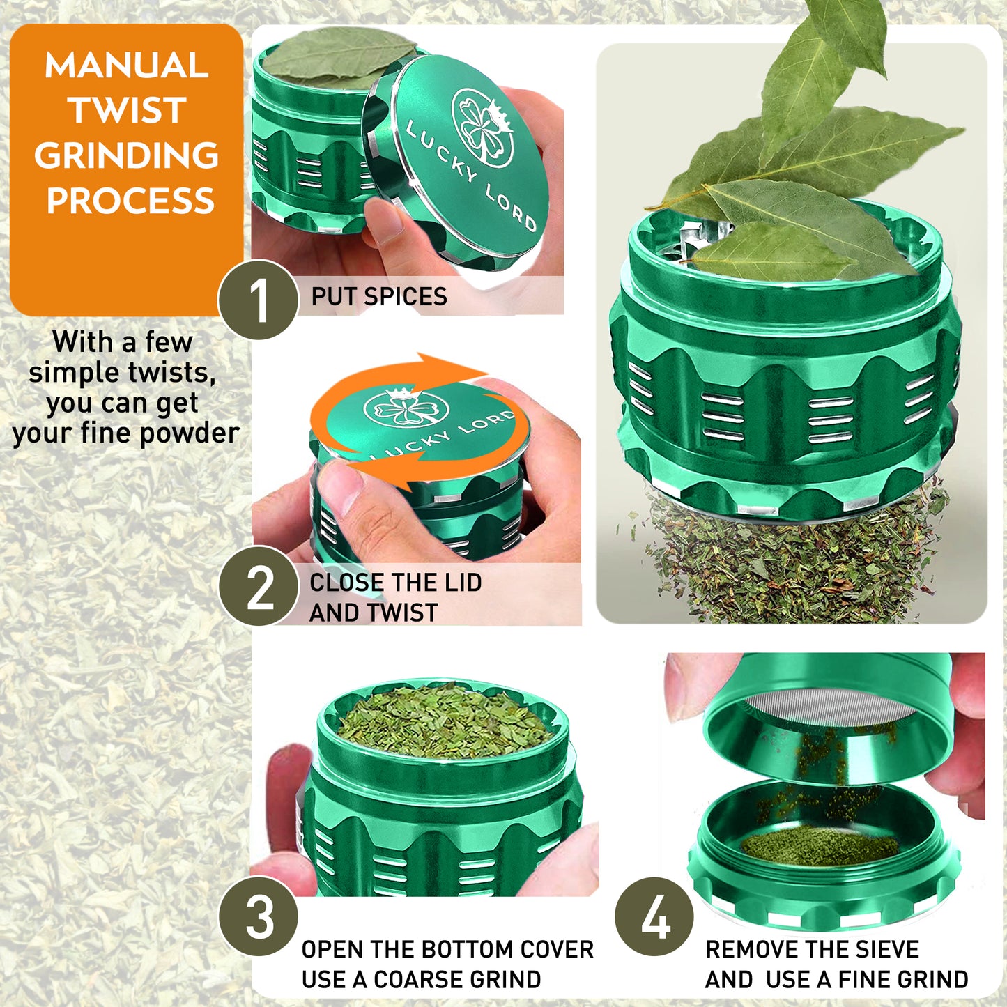 Lucky Lord Spice Herb Tobacco Grinder 2.5 Inch 4 Piece Crusher Aluminum Grinder