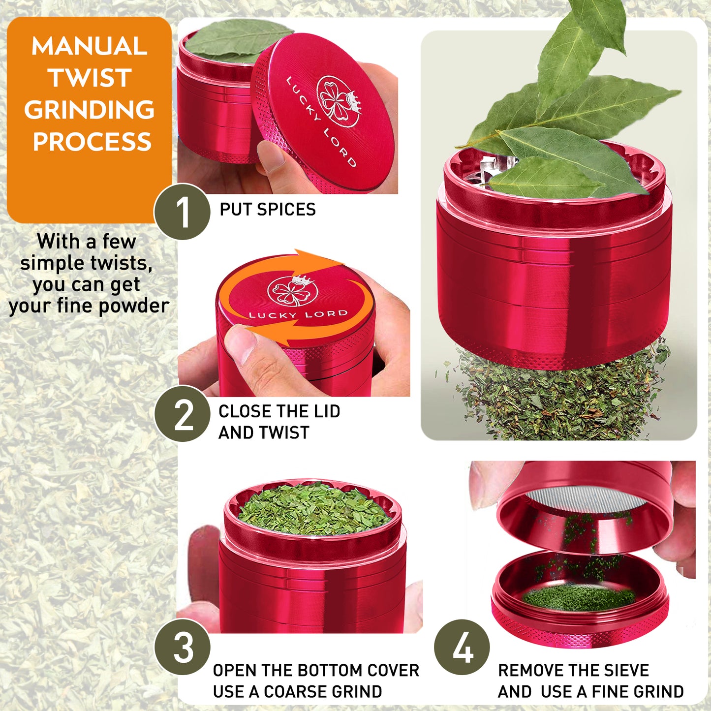 Lucky Lord Spice Herb Tobacco Grinder 1.5 Inch 4 Piece Crusher Aluminum Grinder