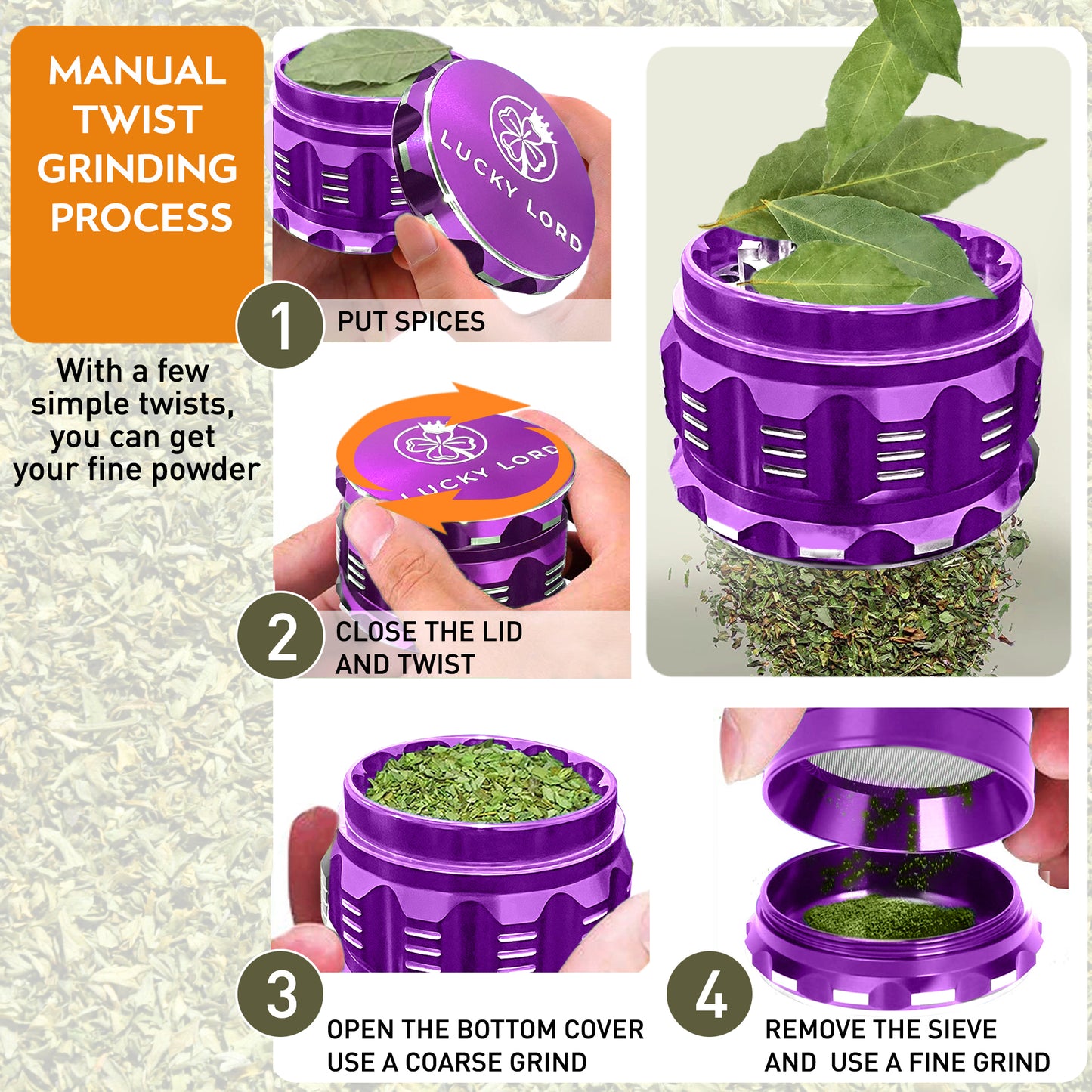 Lucky Lord Spice Herb Tobacco Grinder 2.5 Inch 4 Piece Crusher Aluminum Grinder