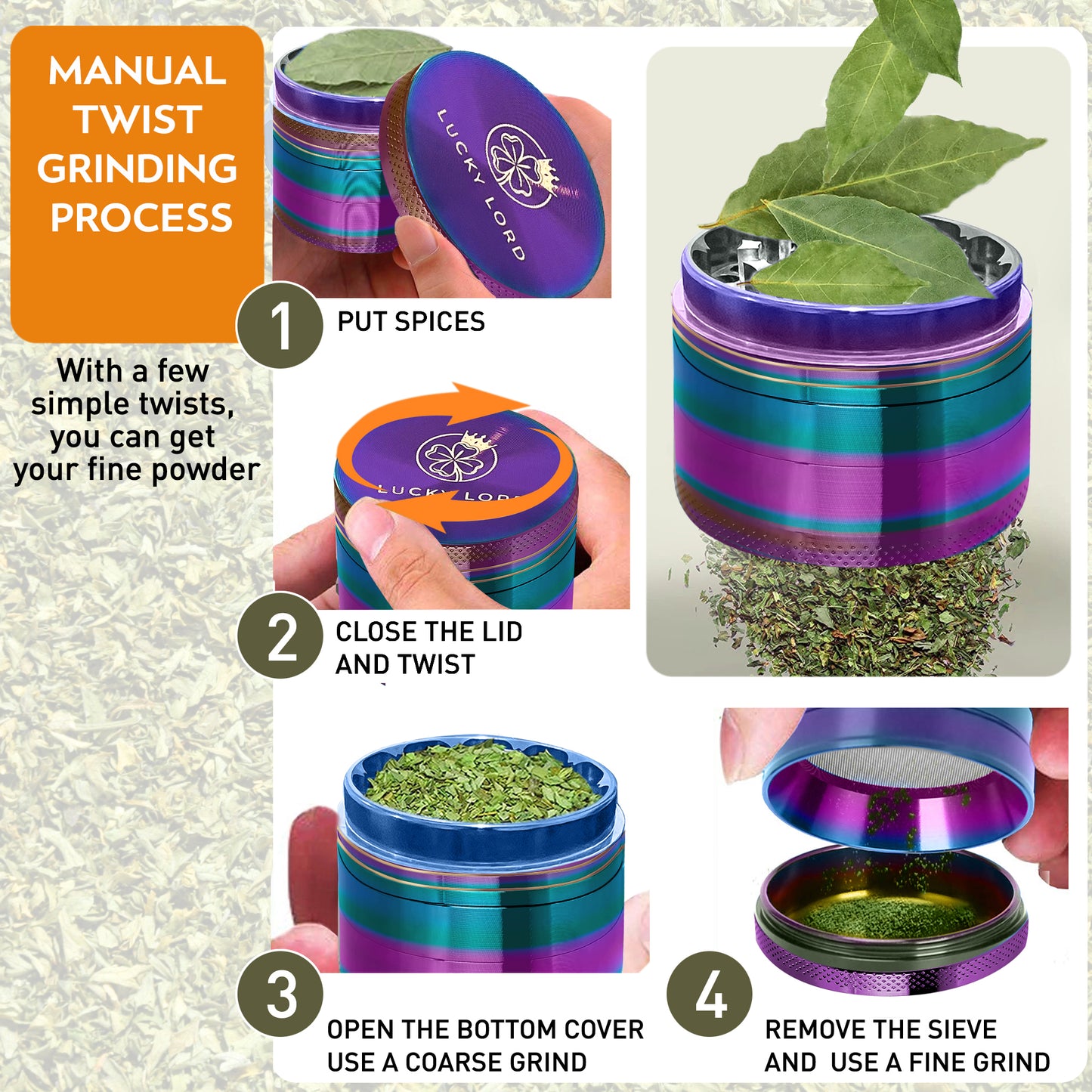 Lucky Lord Spice Herb Tobacco Grinder 1.5 Inch 4 Piece Crusher Aluminum Grinder