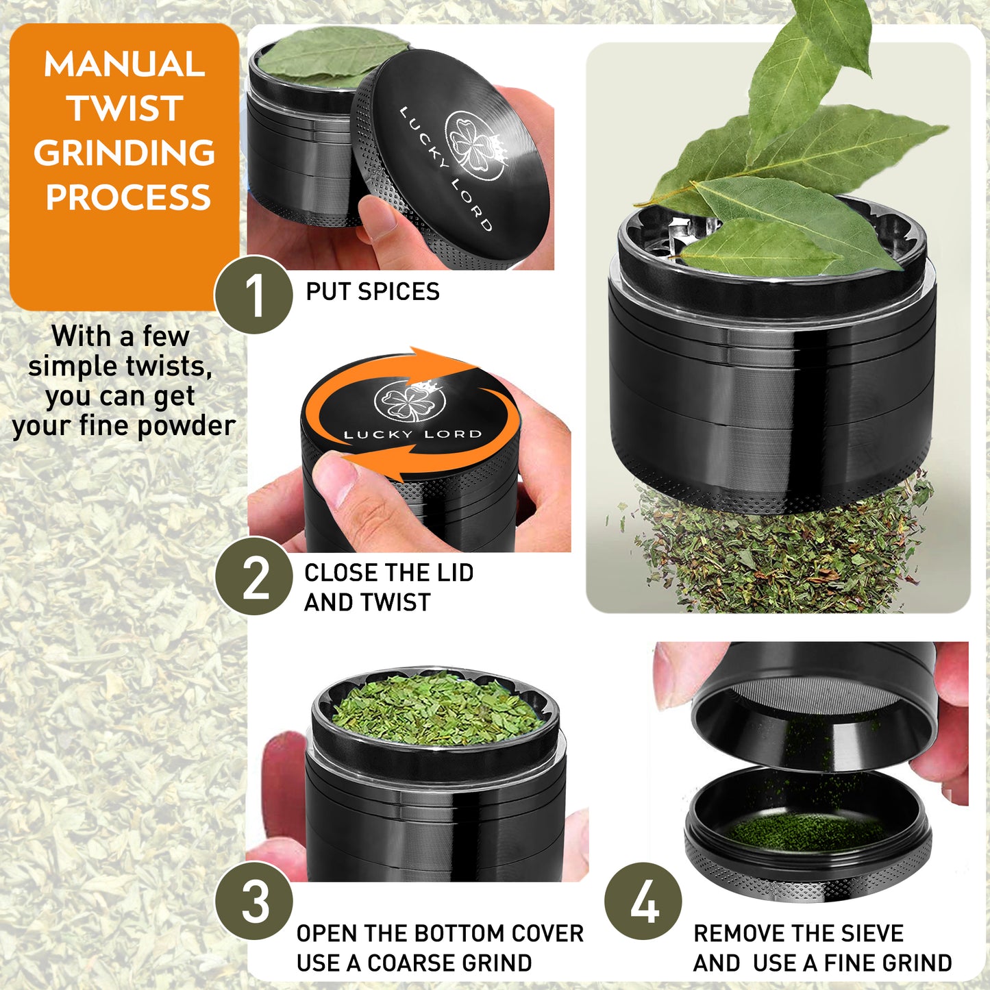 Lucky Lord Spice Herb Tobacco Grinder 2.5 Inch 4 Piece Crusher Aluminum Grinder