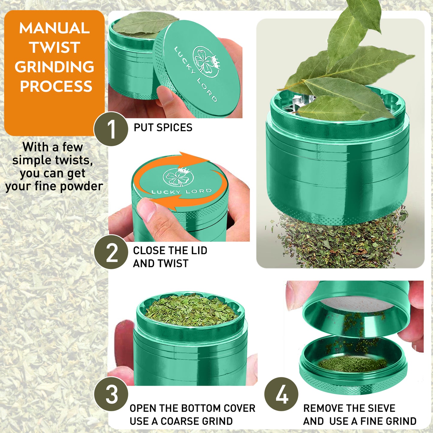 Lucky Lord Spice Herb Tobacco Grinder 1.5 Inch 4 Piece Crusher Aluminum Grinder
