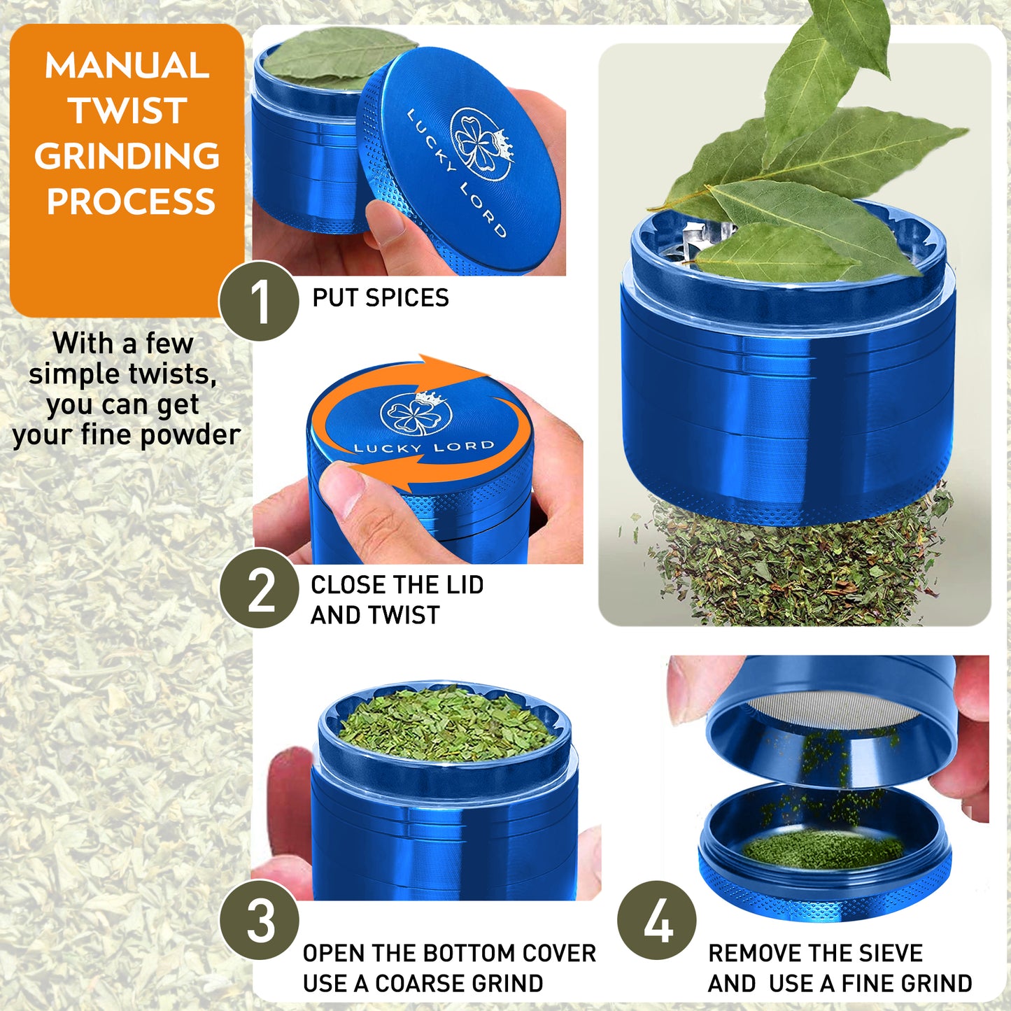 Lucky Lord Spice Herb Tobacco Grinder 2.5 Inch 4 Piece Crusher Aluminum Grinder