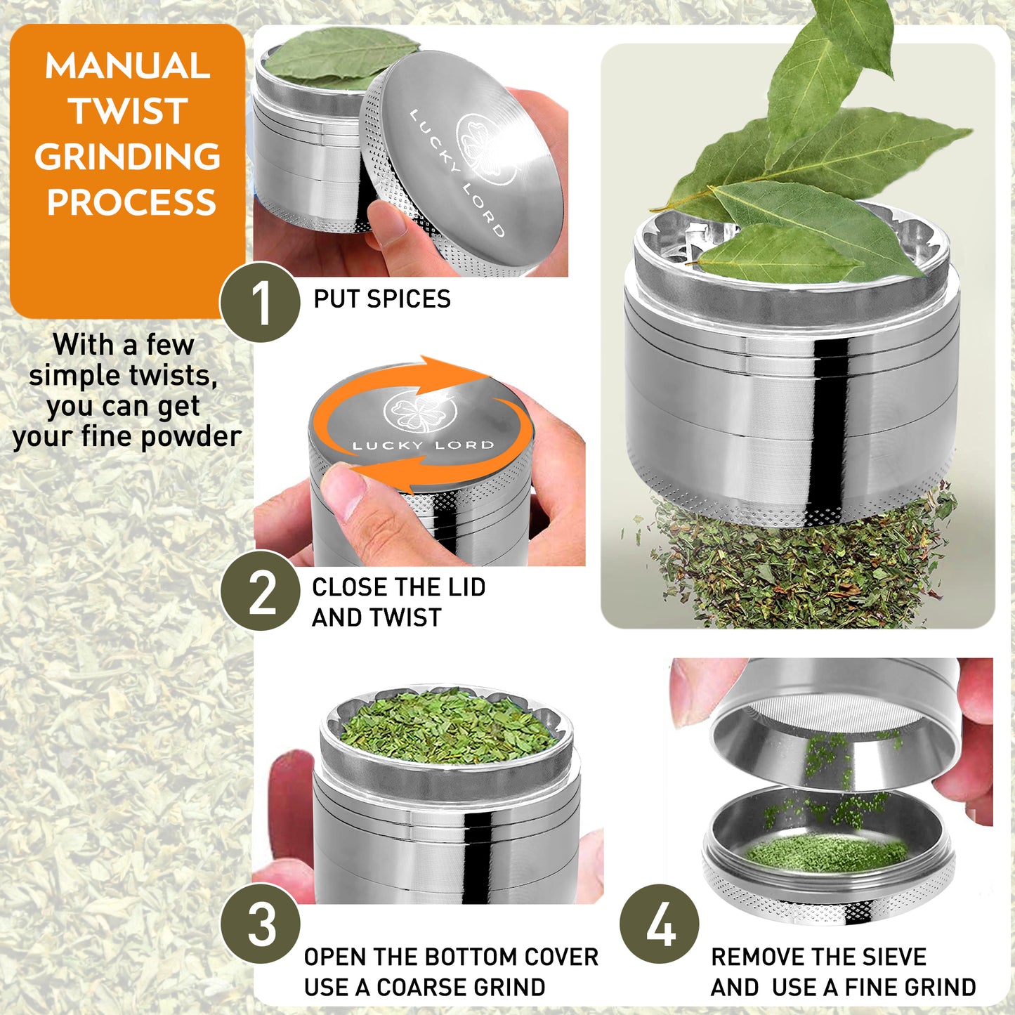 Lucky Lord Spice Herb Tobacco Grinder 1.5 Inch 4 Piece Crusher Aluminum Grinder