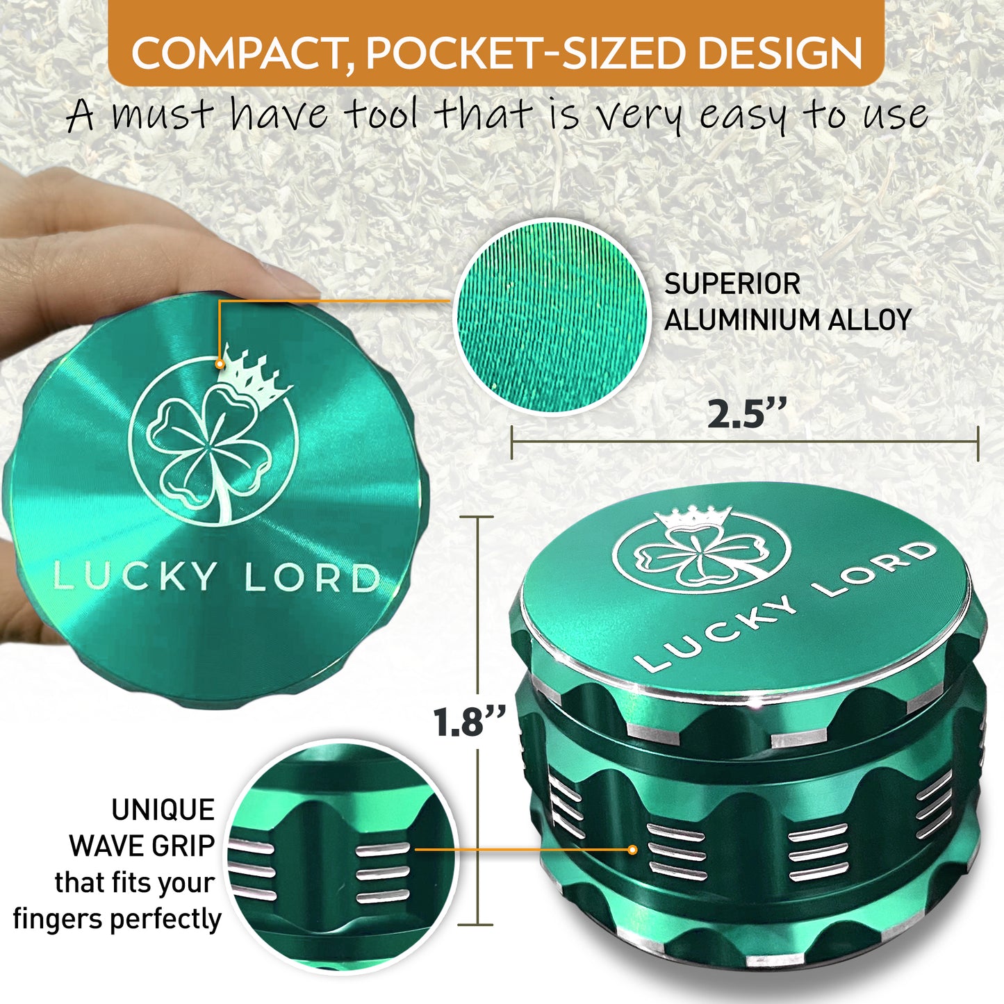 Lucky Lord Spice Herb Tobacco Grinder 2.5 Inch 4 Piece Crusher Aluminum Grinder