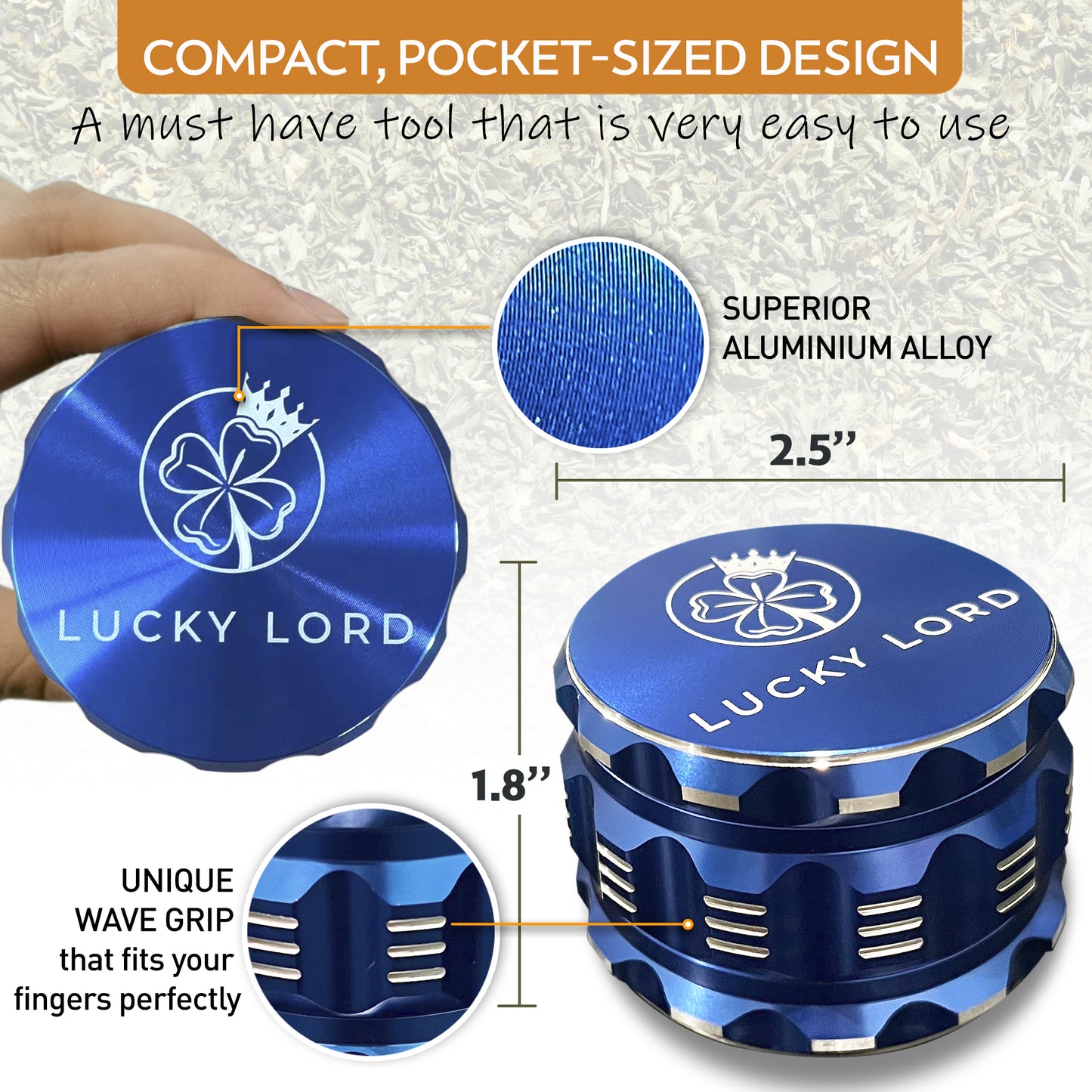 Lucky Lord Spice Herb Tobacco Grinder 2.5 Inch 4 Piece Crusher Aluminum Grinder